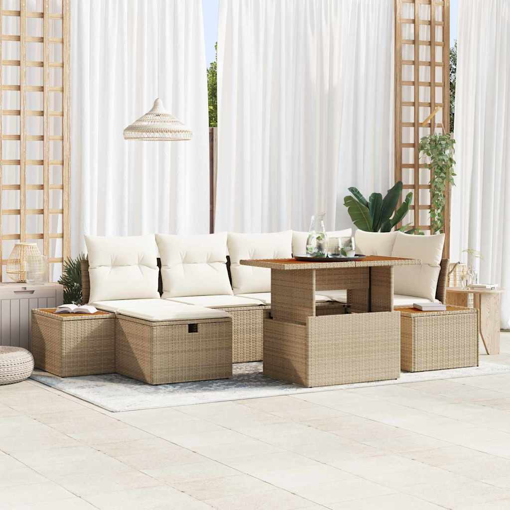 Havesofa Sæt med pude med opbevaring 7 pcs Beige Poly rattan