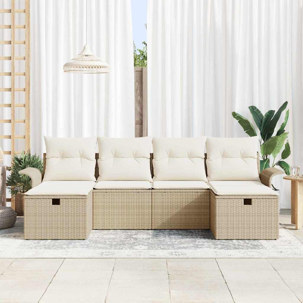 Havesofa Sæt med pude med opbevaring 6 pcs Beige Poly rattan