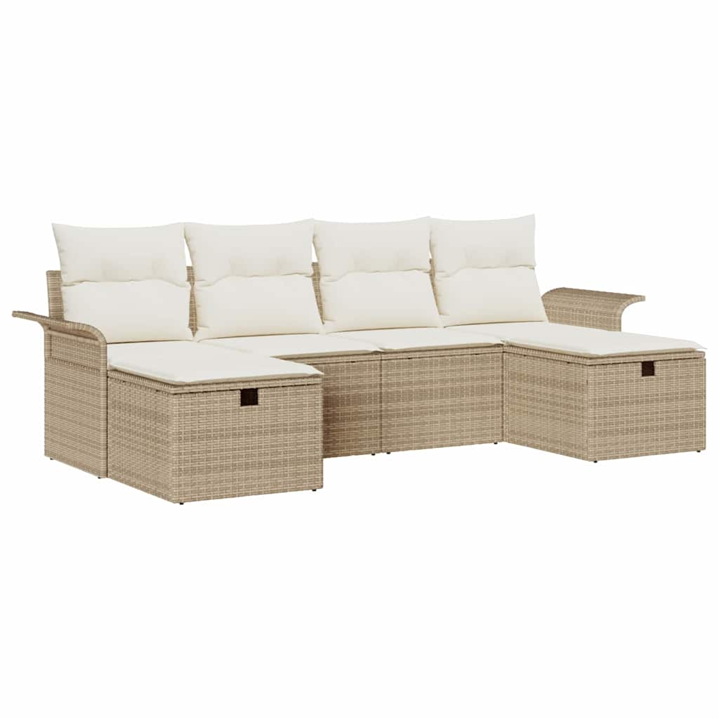 Havesofa Sæt med pude med opbevaring 6 pcs Beige Poly rattan