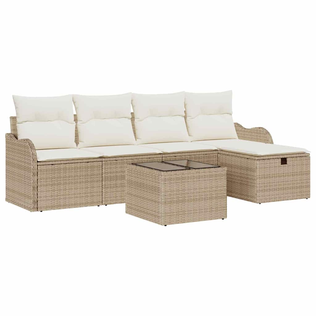 Havesofa Sæt med pude med opbevaring 6 pcs Beige Poly rattan