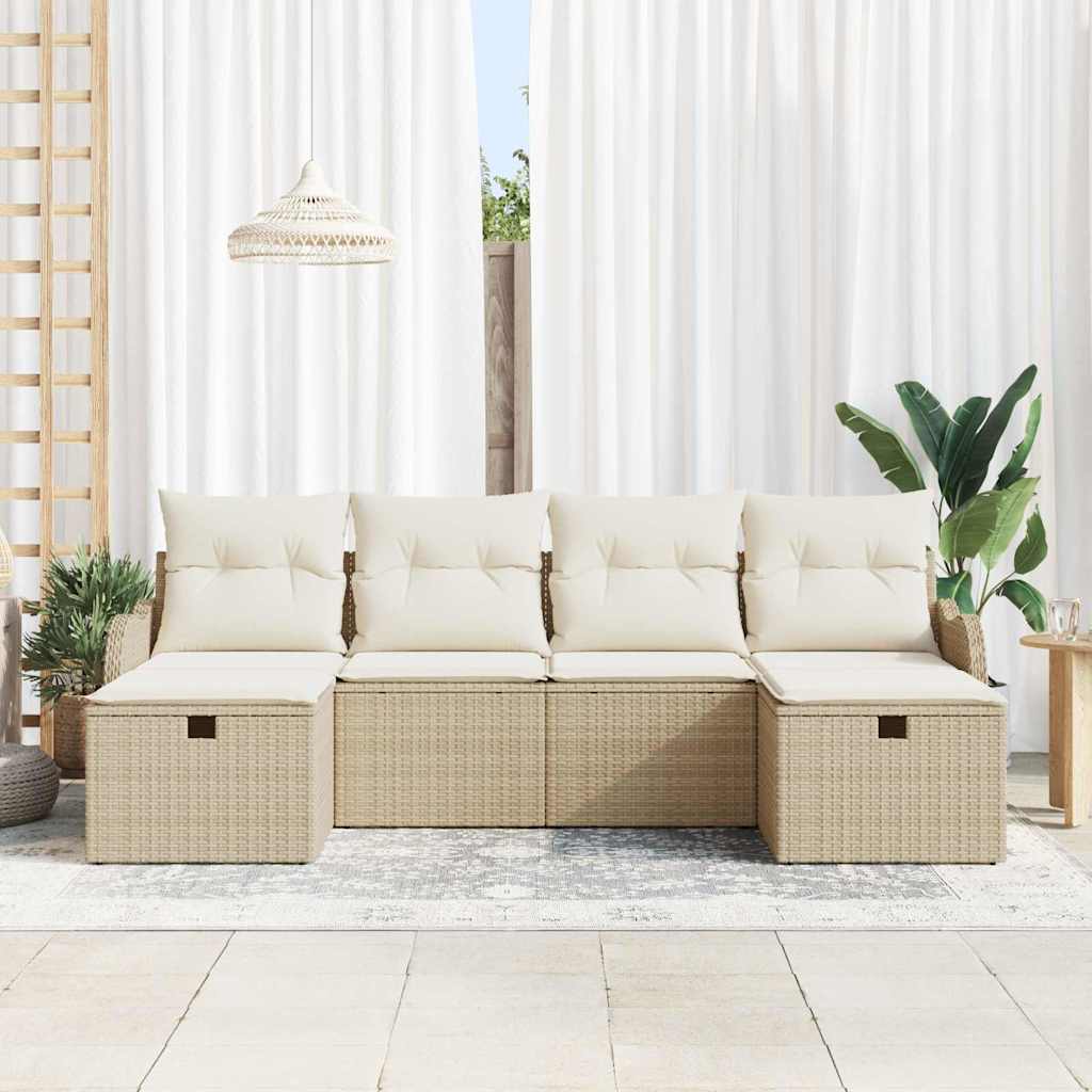 Havesofa Sæt med pude med opbevaring 6 pcs Beige Poly rattan