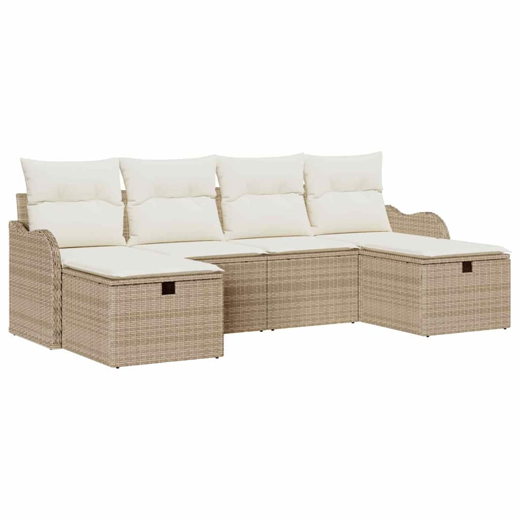 Havesofa Sæt med pude med opbevaring 6 pcs Beige Poly rattan