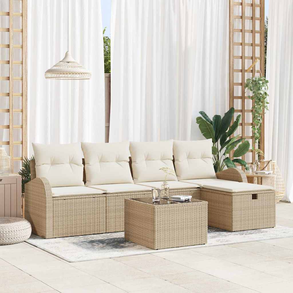 Havesofa Sæt med pude med opbevaring 6 pcs Beige Poly rattan