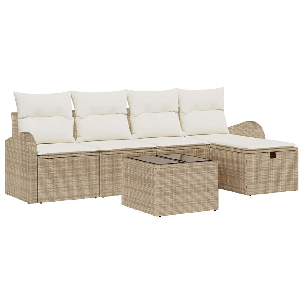 Havesofa Sæt med pude med opbevaring 6 pcs Beige Poly rattan