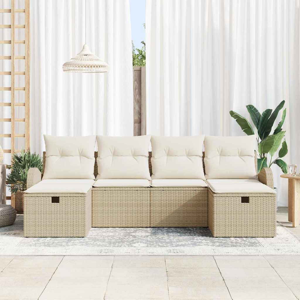 Havesofa Sæt med pude med opbevaring 6 pcs Beige polyrattan