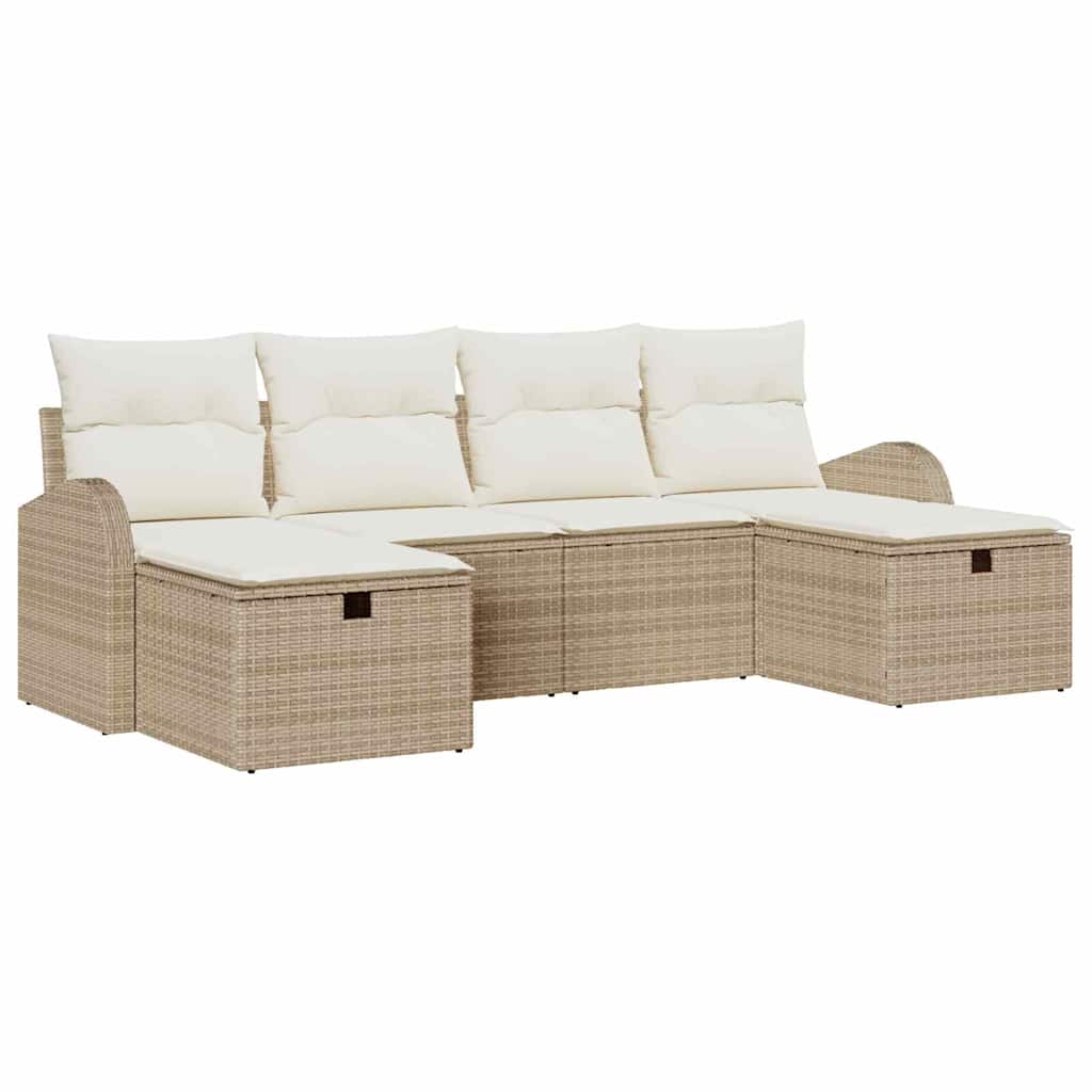 Havesofa Sæt med pude med opbevaring 6 pcs Beige polyrattan