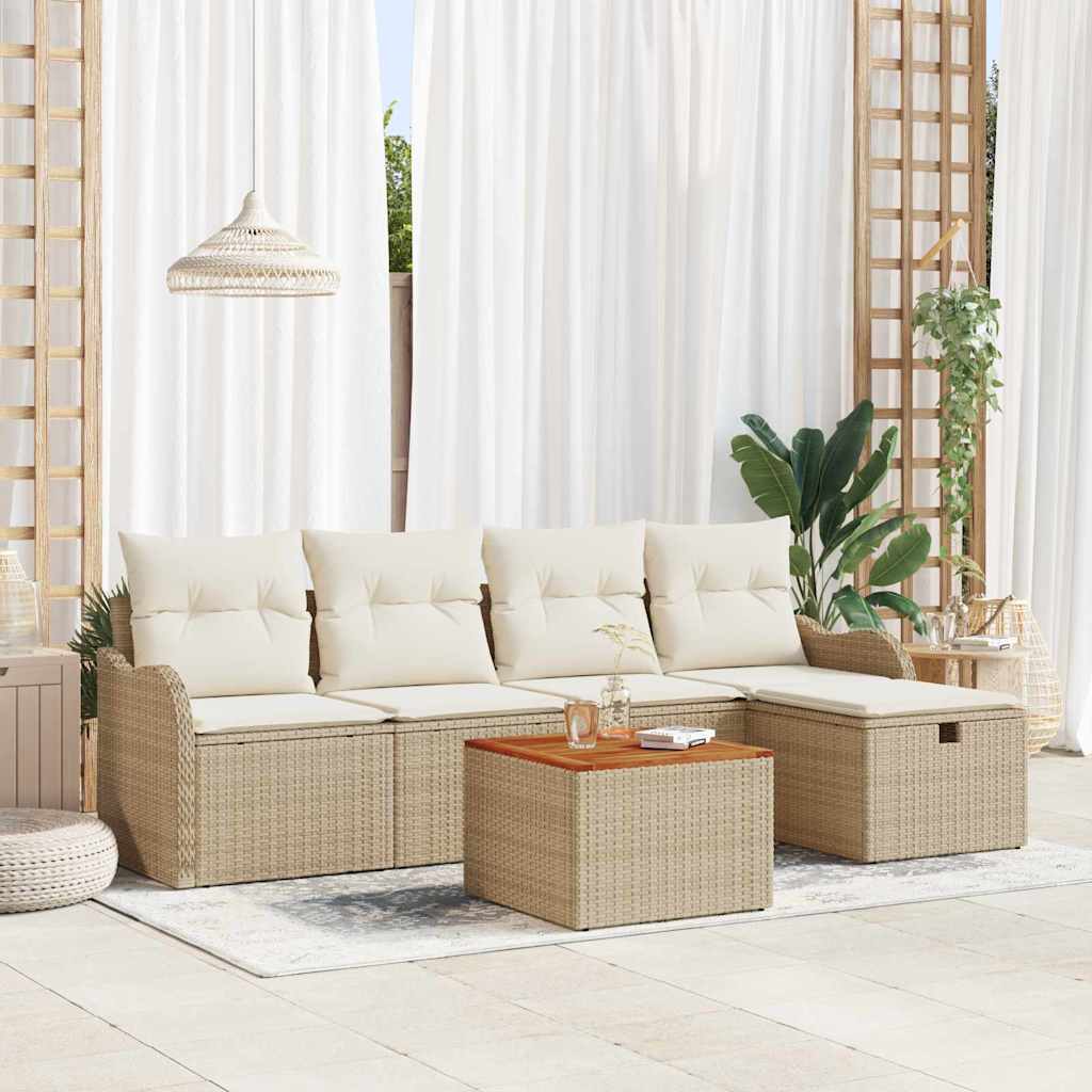 Havesofa Sæt med pude med opbevaring 6 pcs Beige Poly rattan