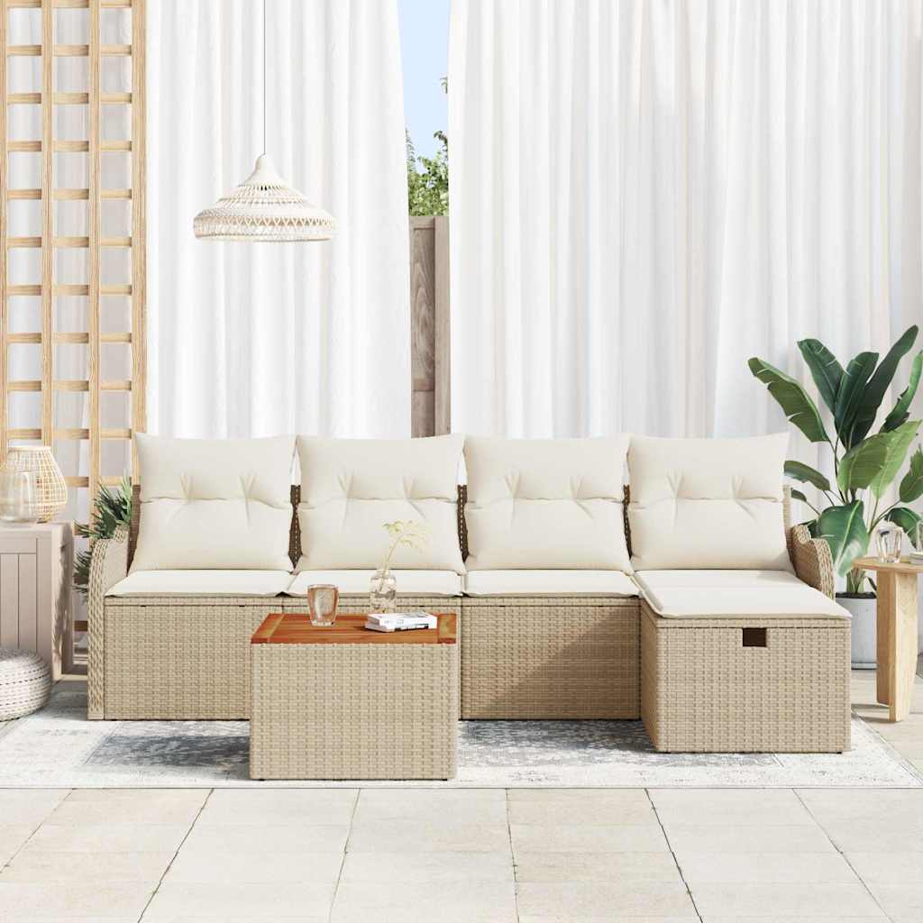 Havesofa Sæt med pude med opbevaring 6 pcs Beige Poly rattan