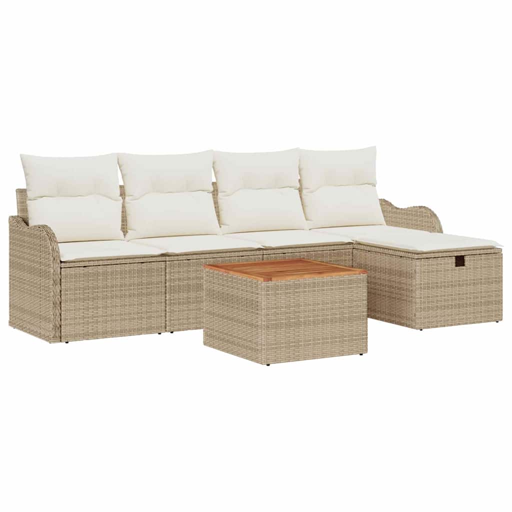 Havesofa Sæt med pude med opbevaring 6 pcs Beige Poly rattan