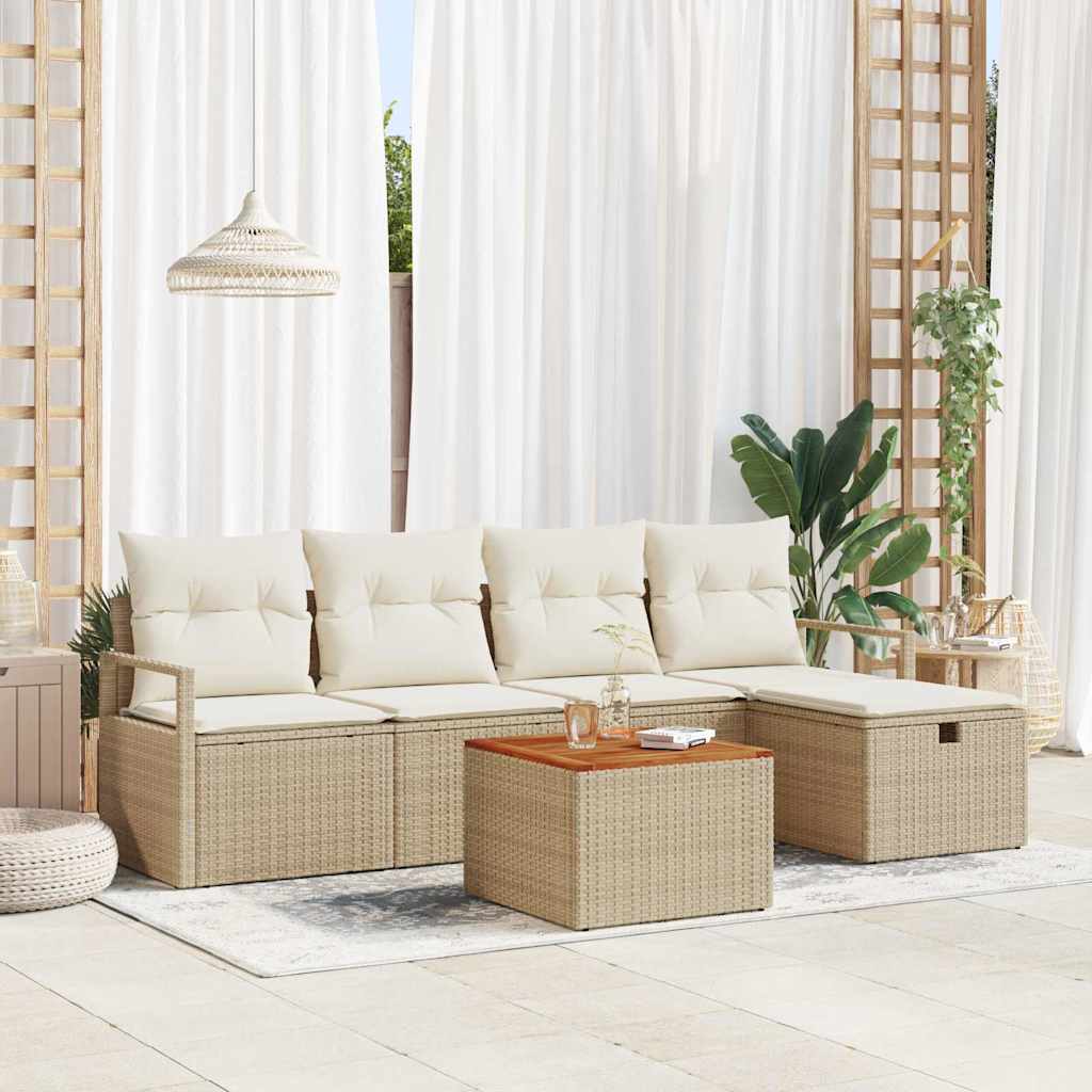 Havesofa Sæt med pude med opbevaring 6 pcs Beige Poly rattan