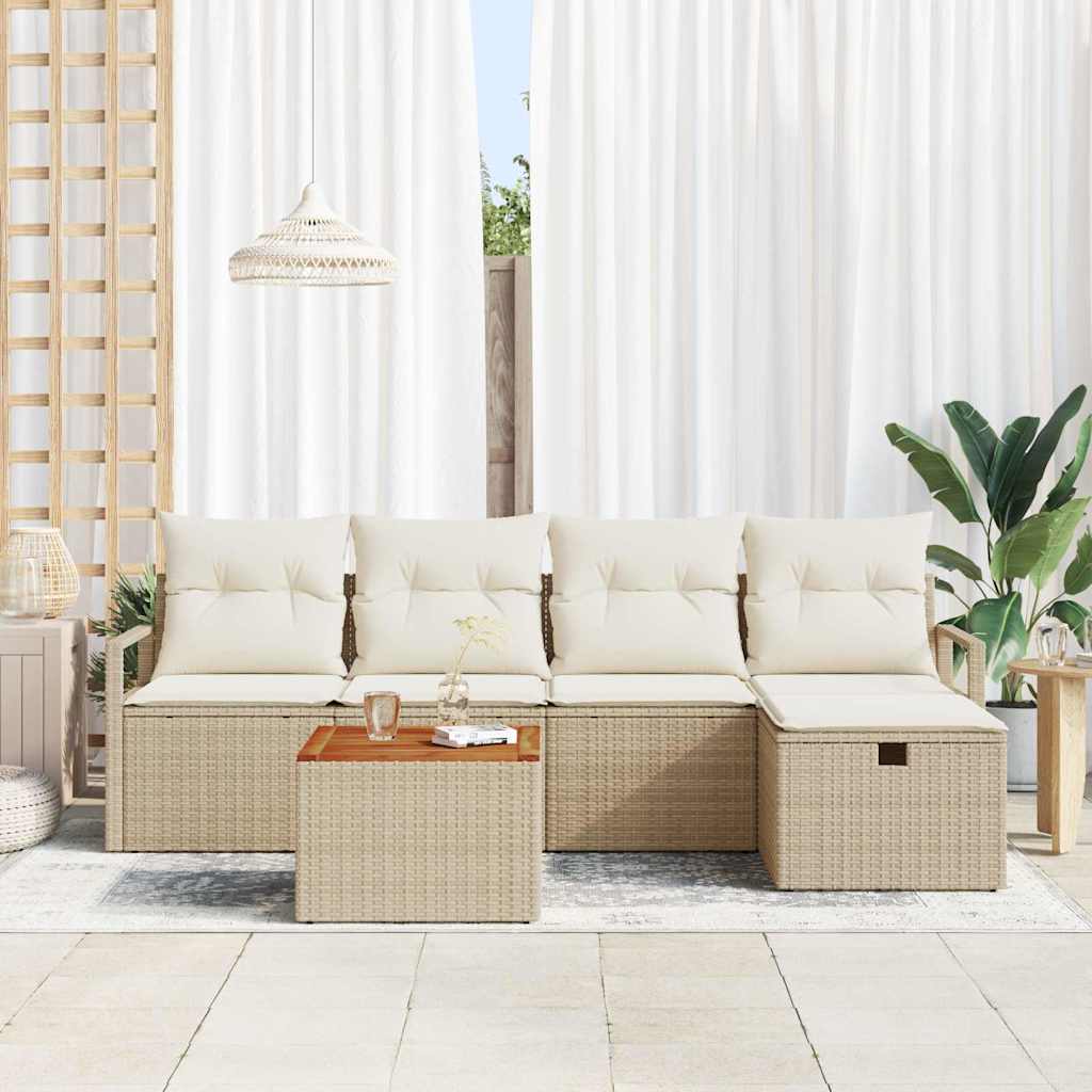 Havesofa Sæt med pude med opbevaring 6 pcs Beige Poly rattan