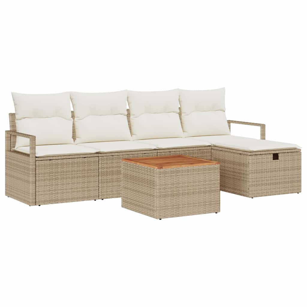 Havesofa Sæt med pude med opbevaring 6 pcs Beige Poly rattan