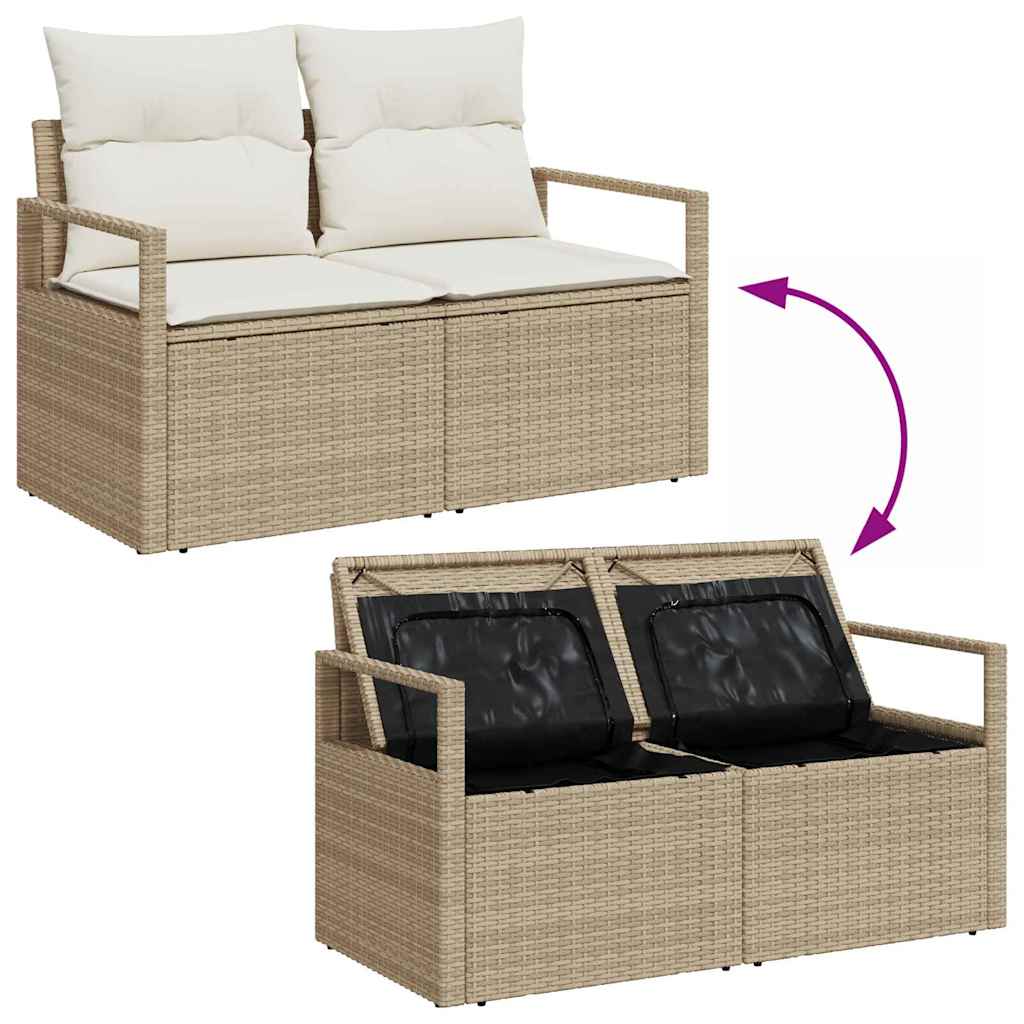 Havesofa Sæt med pude med opbevaring 6 pcs Beige Poly rattan