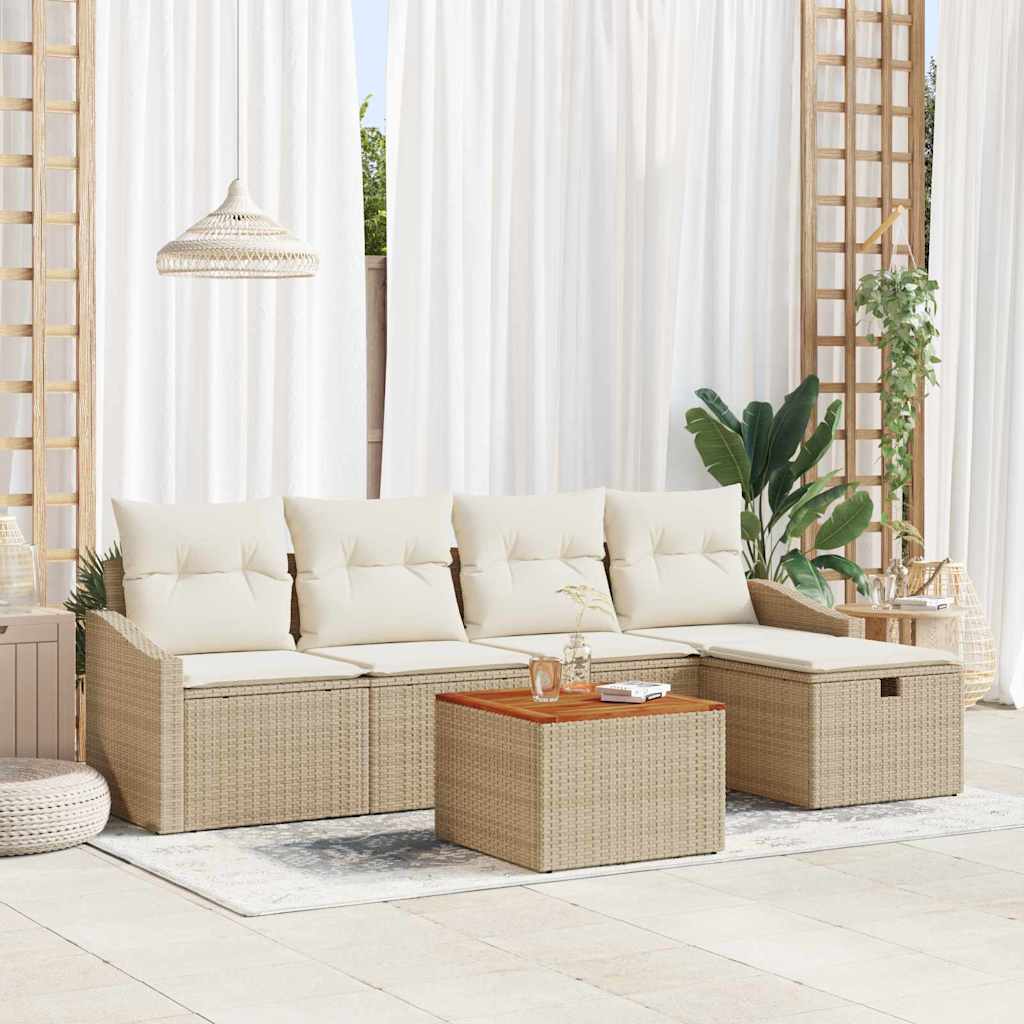 Havesofa Sæt med pude med opbevaring 6 pcs Beige Poly rattan