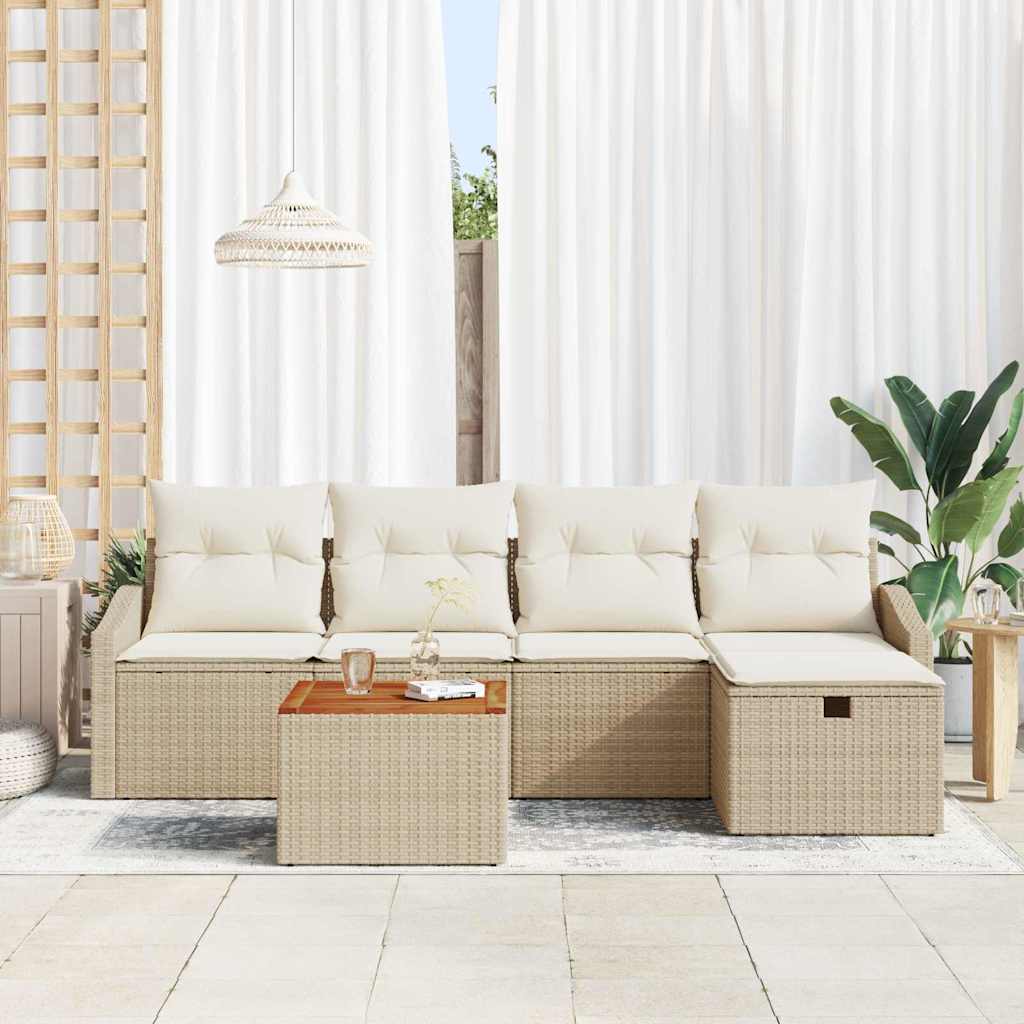 Havesofa Sæt med pude med opbevaring 6 pcs Beige Poly rattan