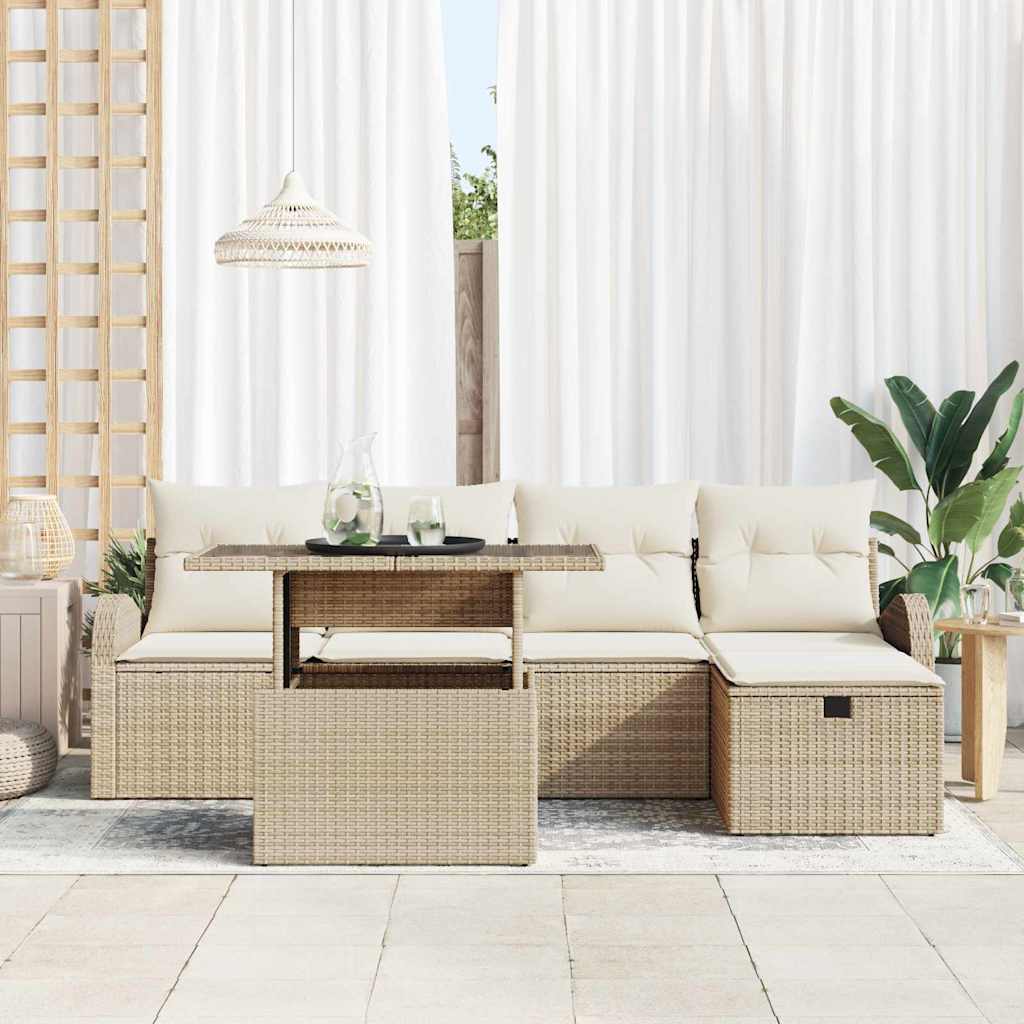 Havesofa Sæt med pude med opbevaring 6 pcs Beige Poly rattan