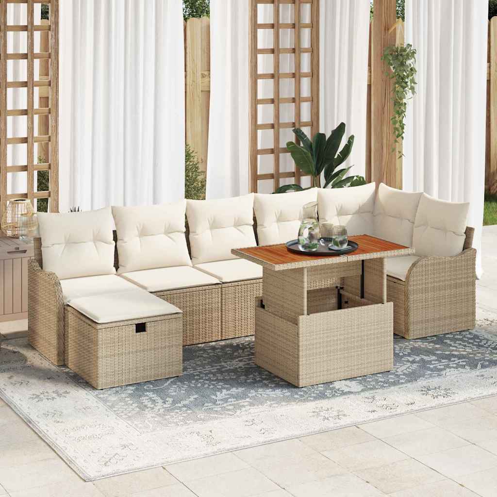 Havesofa Sæt med opbevaring 8 pcs Beige Poly rattan