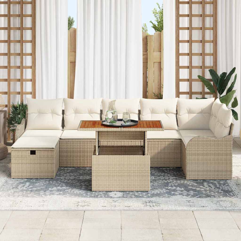 Havesofa Sæt med opbevaring 8 pcs Beige Poly rattan