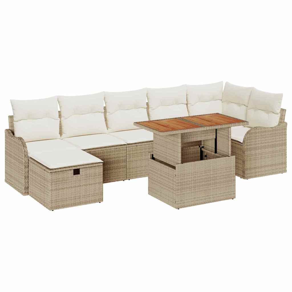 Havesofa Sæt med opbevaring 8 pcs Beige Poly rattan