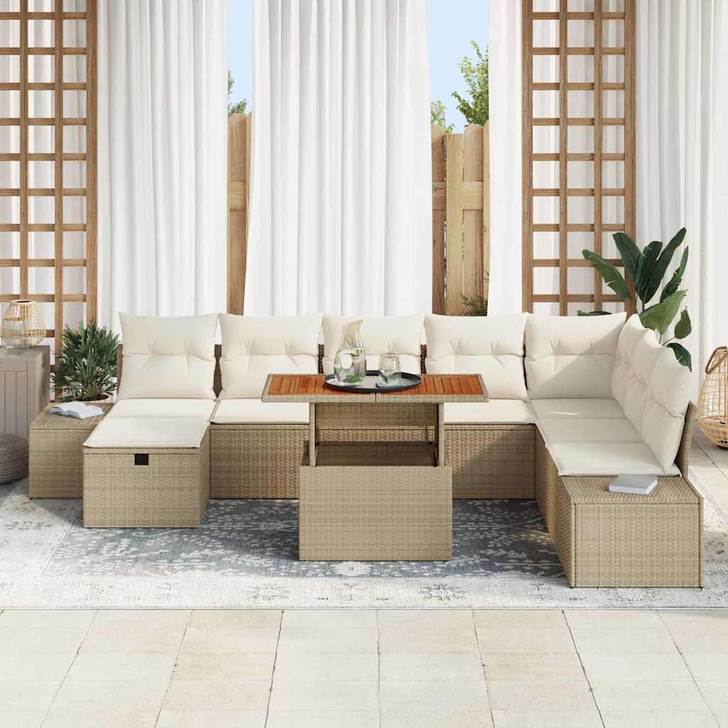 Havesofa Sæt med opbevaring 9 pcs Beige Poly rattan