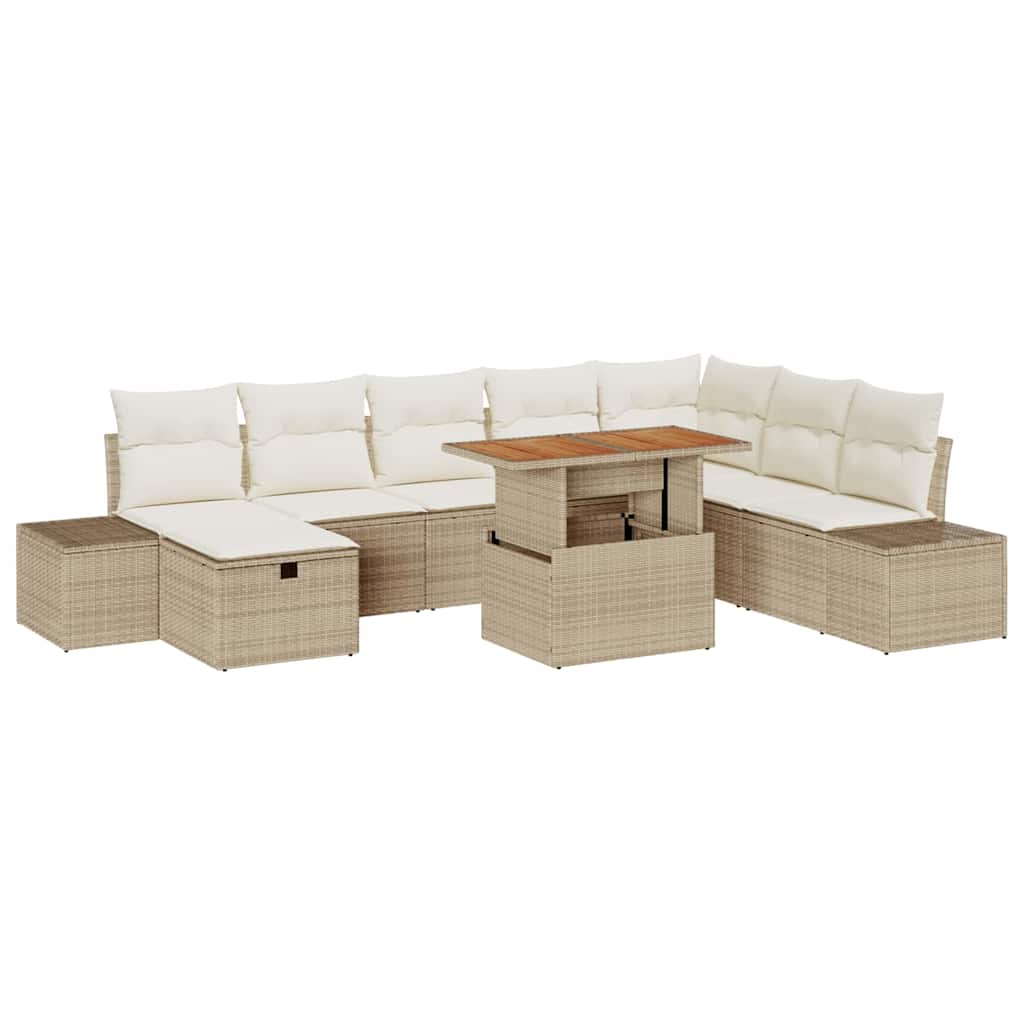 Havesofa Sæt med opbevaring 9 pcs Beige Poly rattan