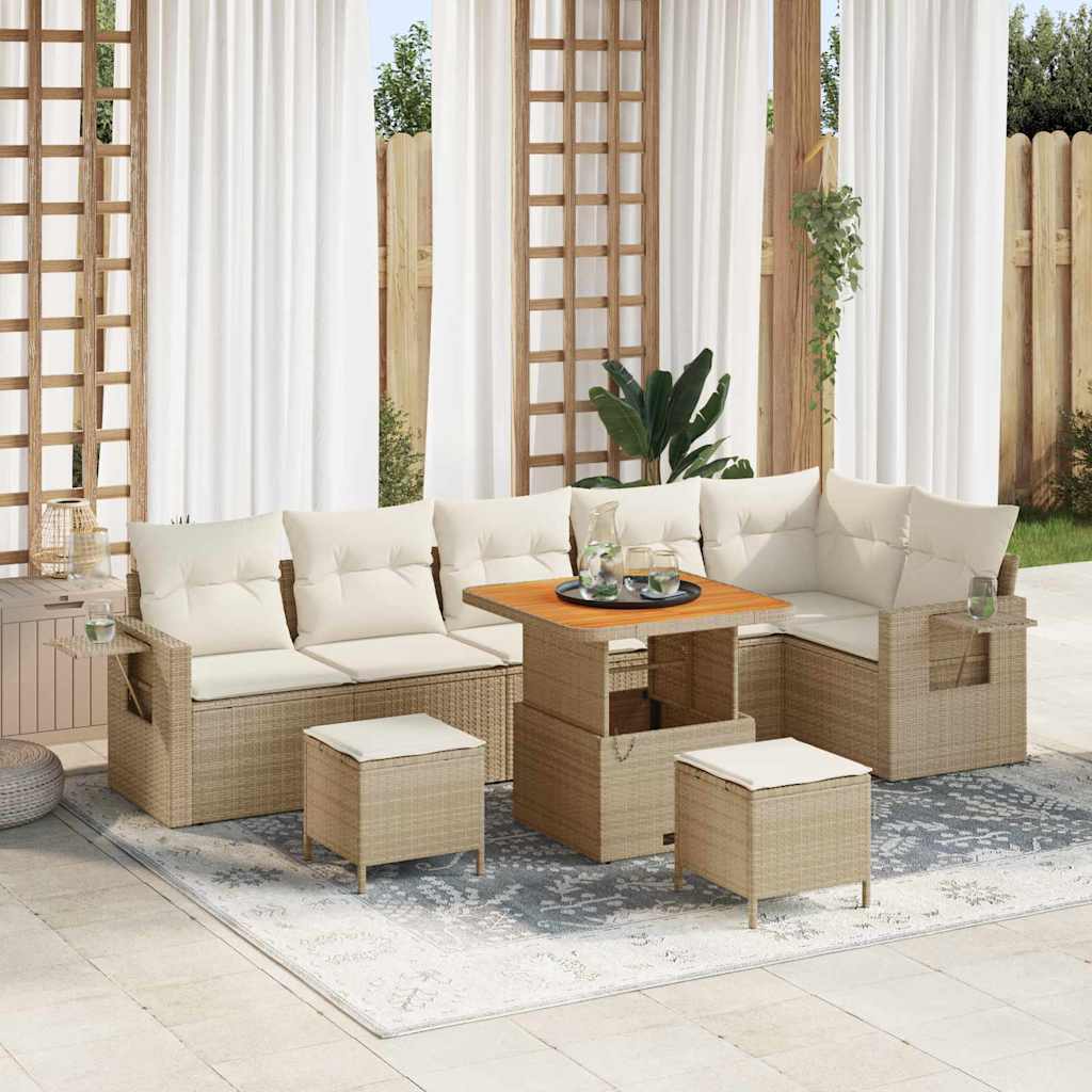 Havesofa Sæt med opbevaring 9 pcs Beige Poly rattan