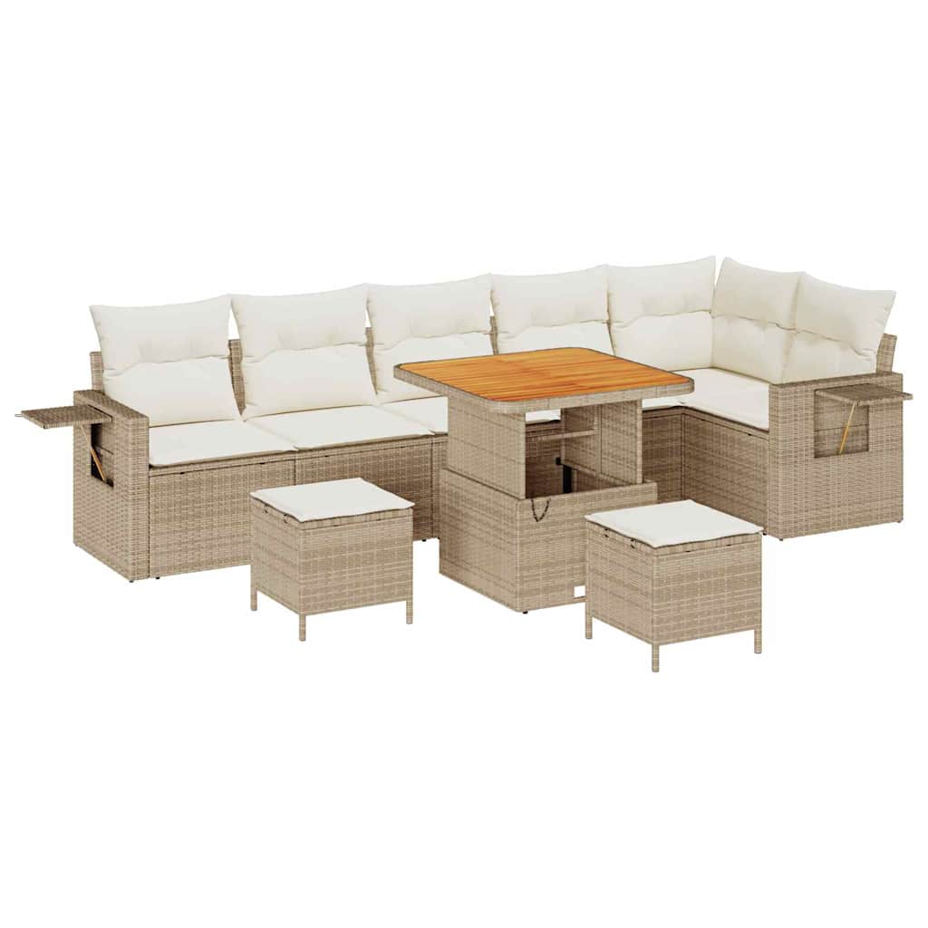 Havesofa Sæt med opbevaring 9 pcs Beige Poly rattan