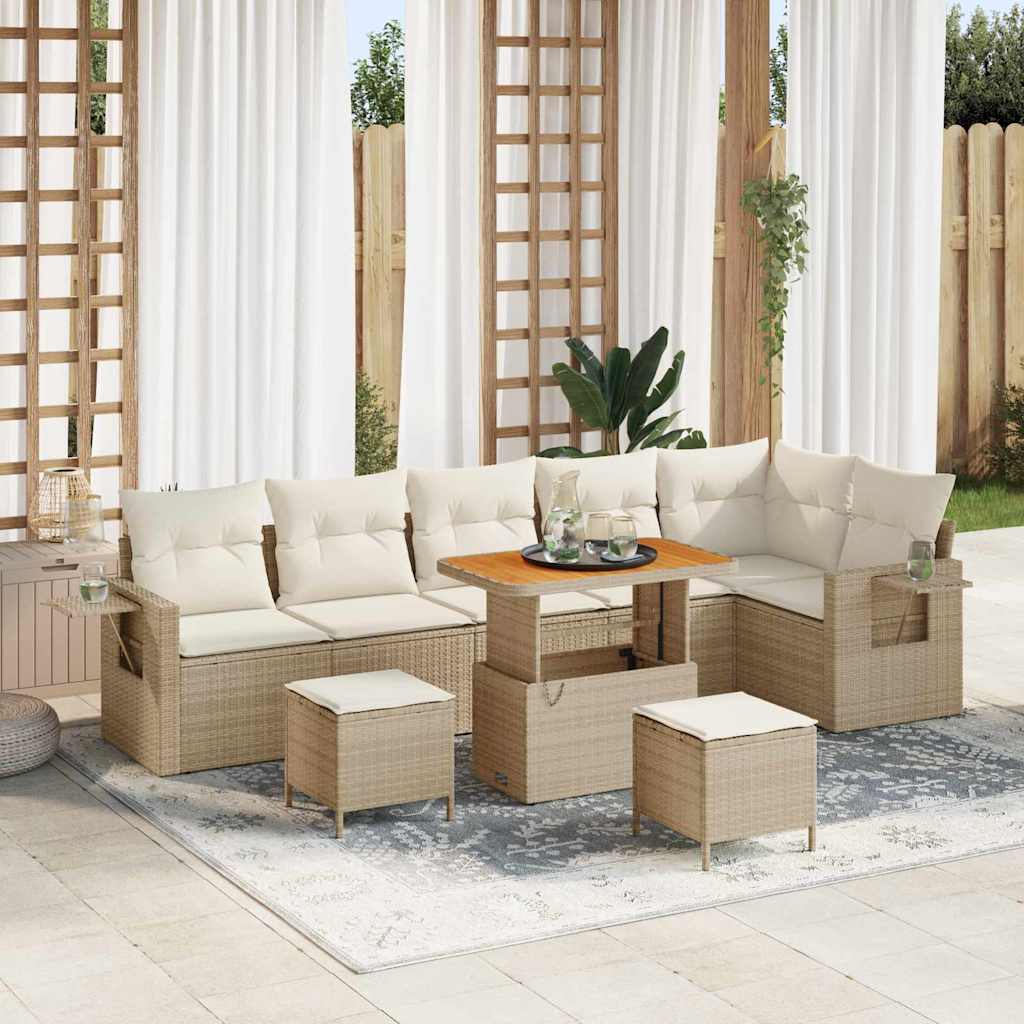 Havesofa Sæt med opbevaring 9 pcs Beige Poly rattan