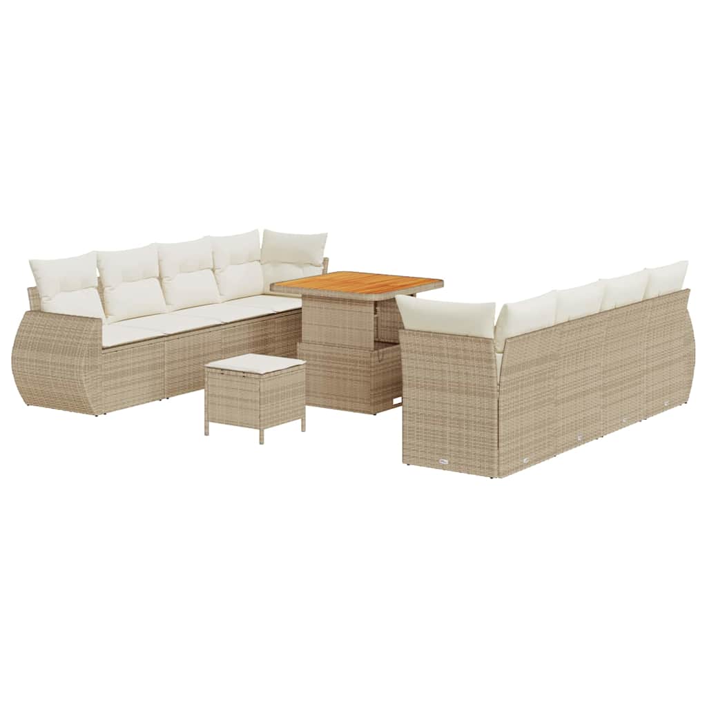 Havesofa Sæt med opbevaring 11 pcs Beige Poly rattan