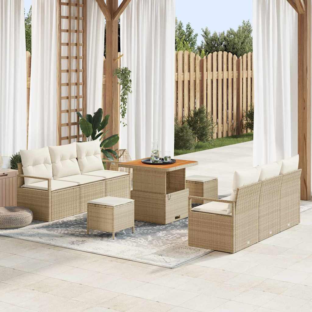 Havesofa Sæt med opbevaring 9 pcs Beige Poly rattan