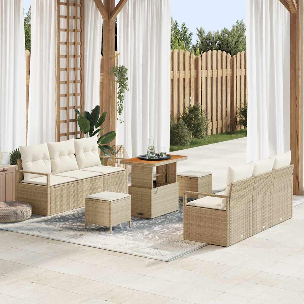 Havesofa Sæt med opbevaring 9 pcs Beige Poly rattan