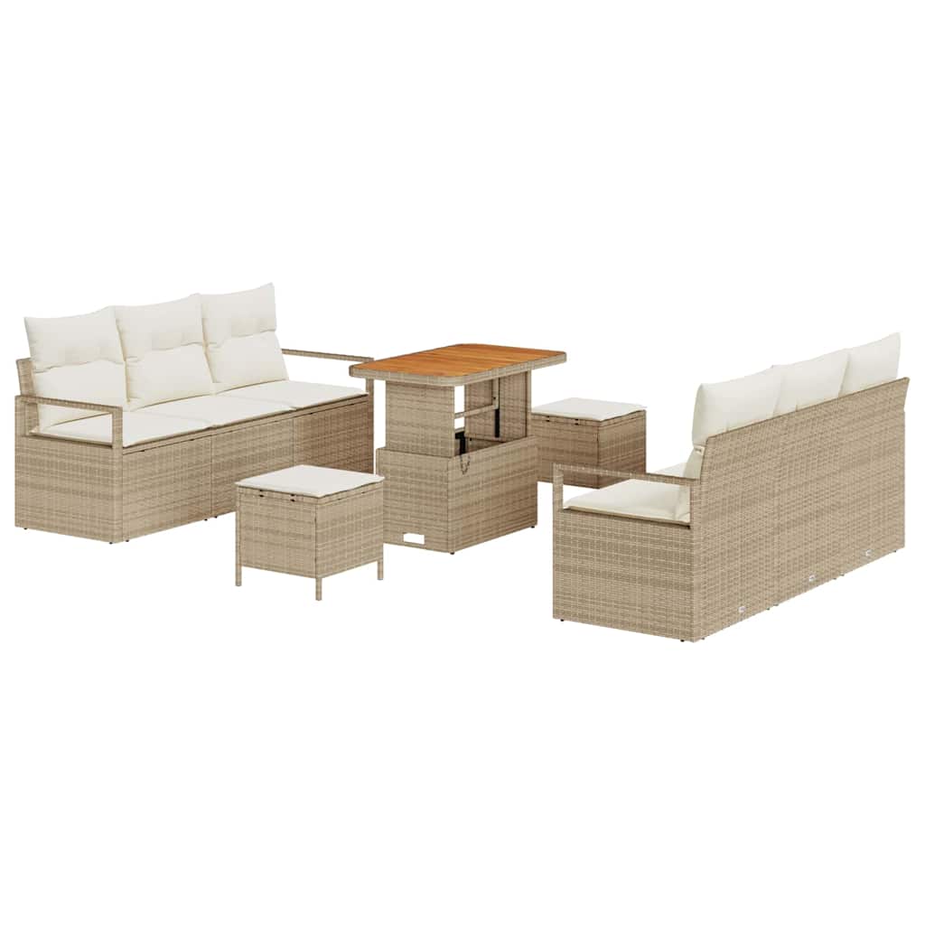 Havesofa Sæt med opbevaring 9 pcs Beige Poly rattan