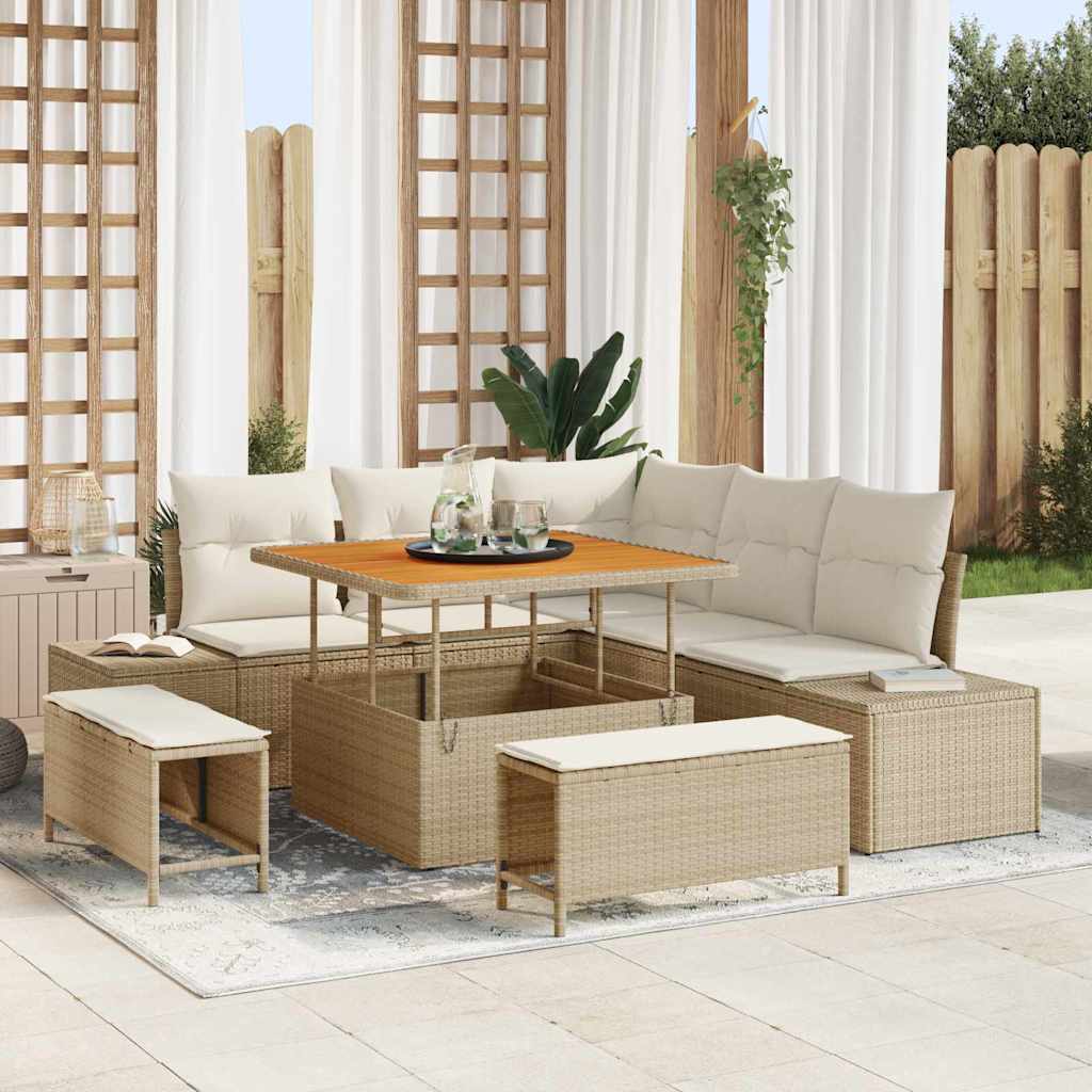 Havesofa Sæt med opbevaring 8 pcs Beige Poly rattan