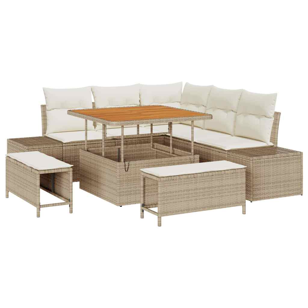 Havesofa Sæt med opbevaring 8 pcs Beige Poly rattan