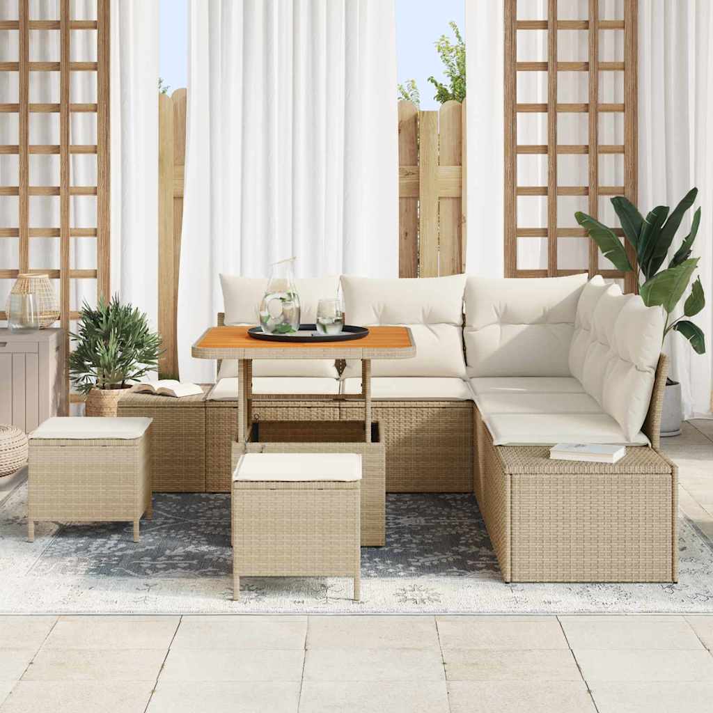 Havesofa Sæt med opbevaring 8 pcs Beige Poly rattan
