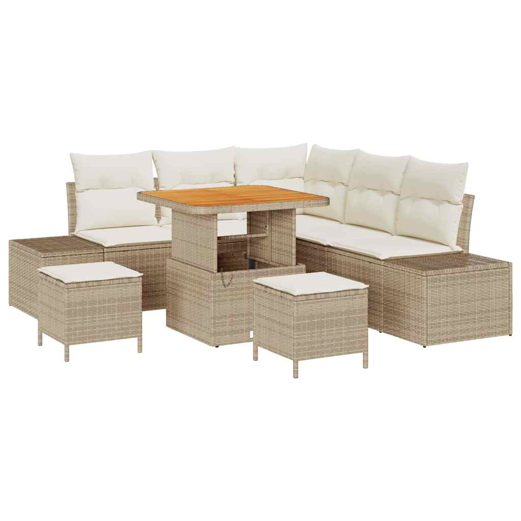 Havesofa Sæt med opbevaring 8 pcs Beige Poly rattan