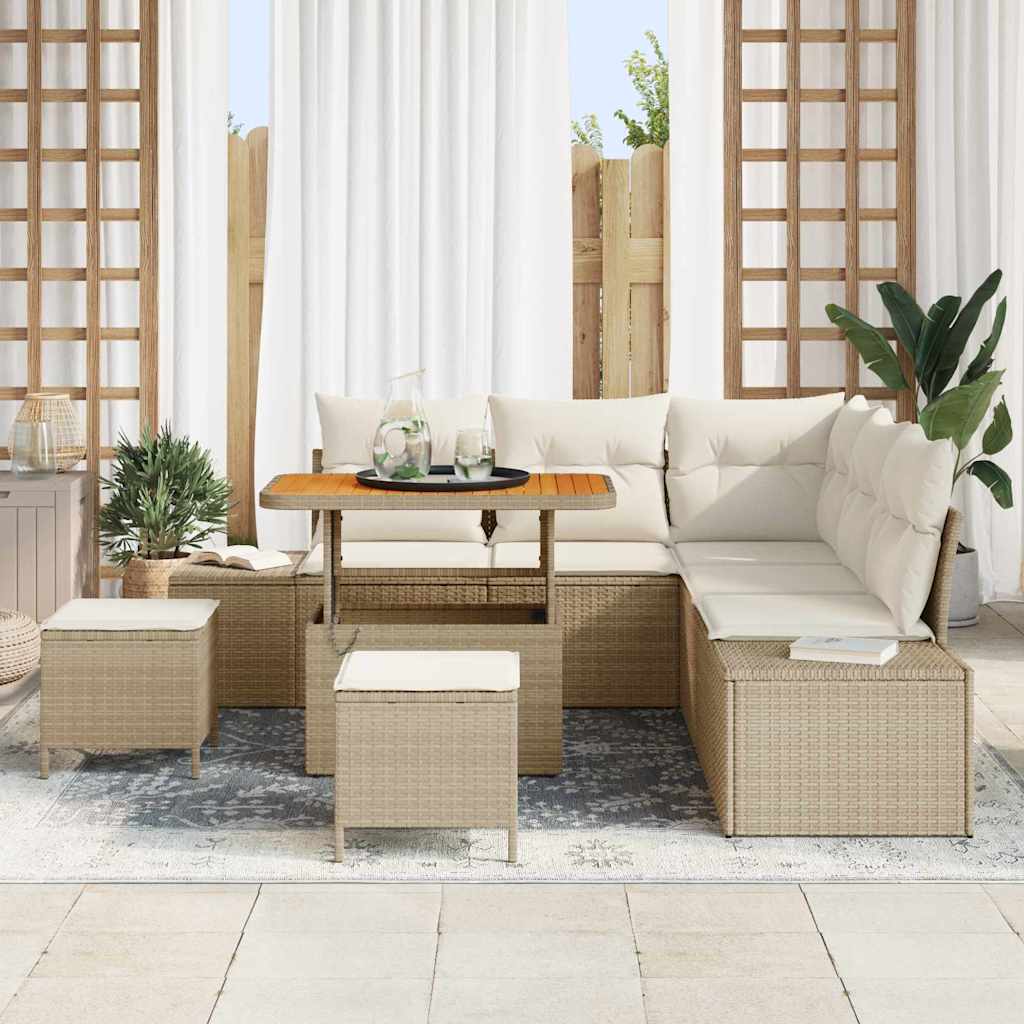 Havesofa Sæt med opbevaring 8 pcs Beige Poly rattan