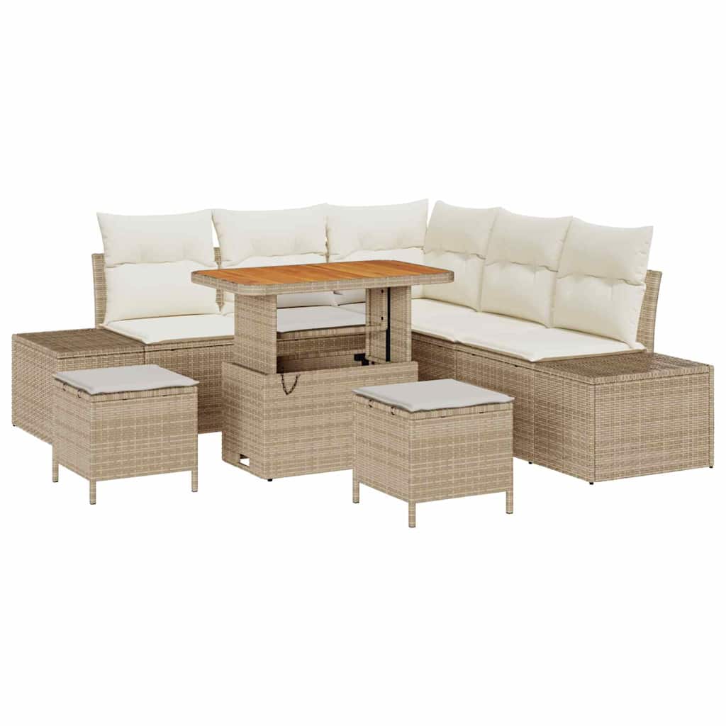 Havesofa Sæt med opbevaring 8 pcs Beige Poly rattan
