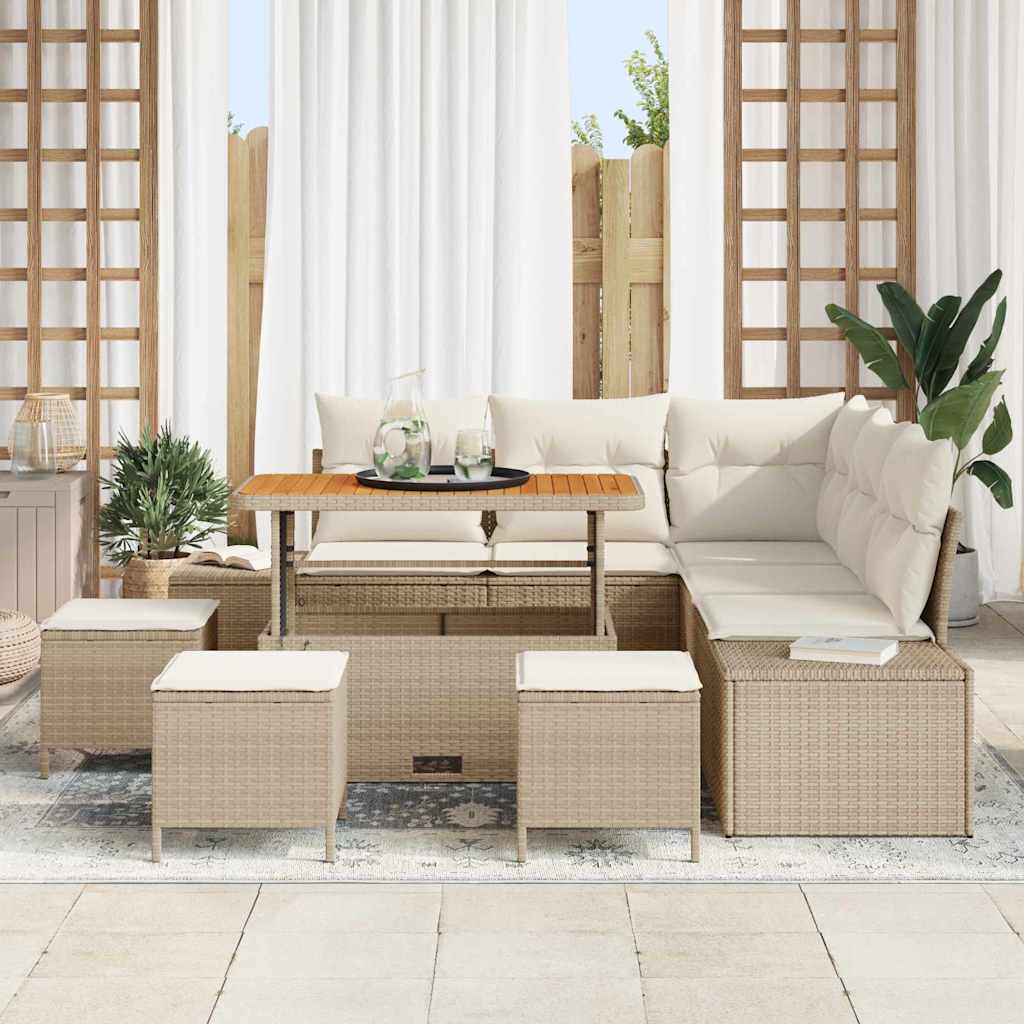Havesofa Sæt med opbevaring 8 pcs Beige Poly rattan