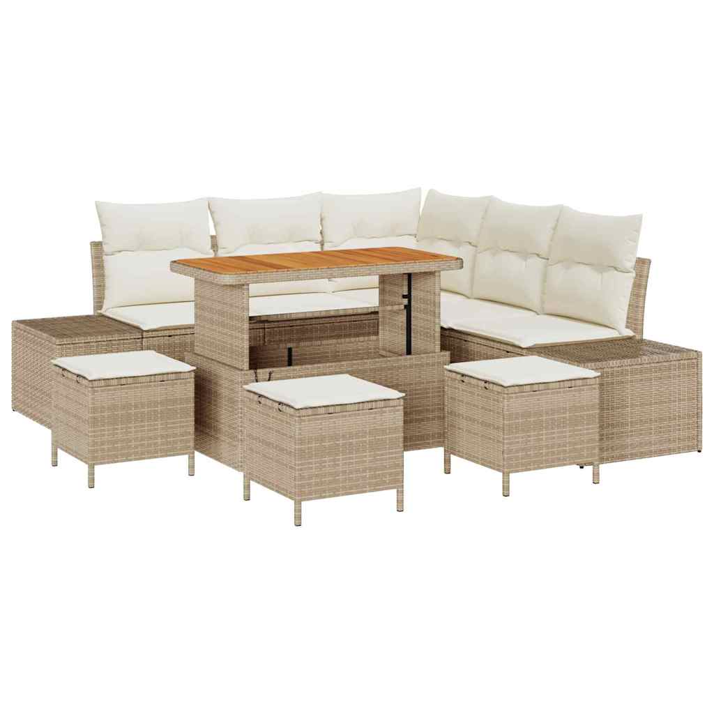 Havesofa Sæt med opbevaring 8 pcs Beige Poly rattan