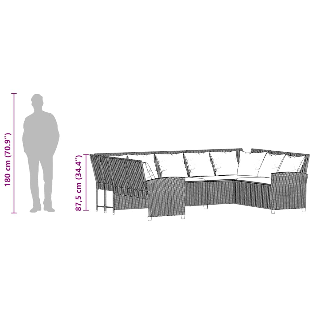 havesofa med hynder polyrattan brun