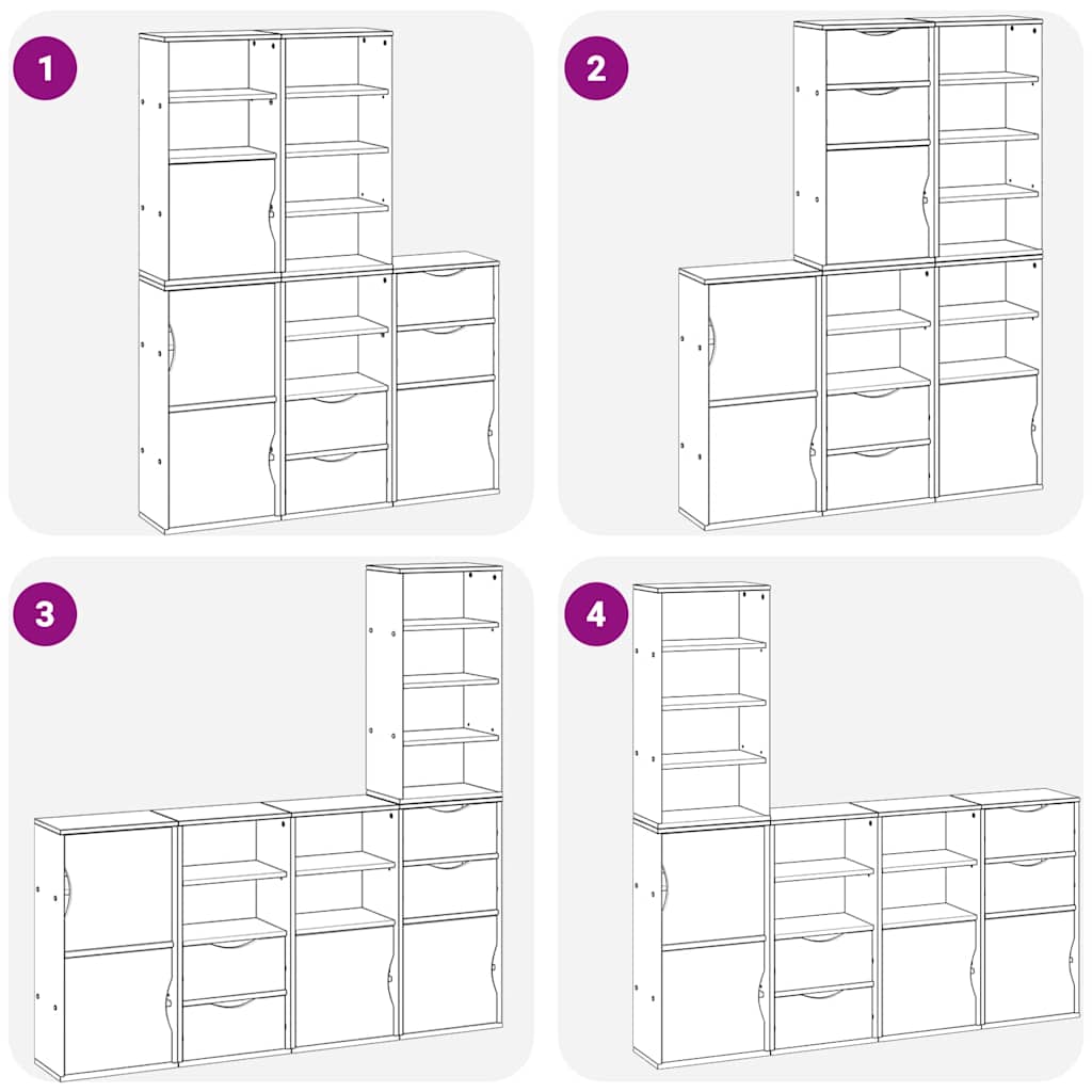 sidekabinetter 5 stk ODDA 40x24x79 cm massivt fyrretræ hvid