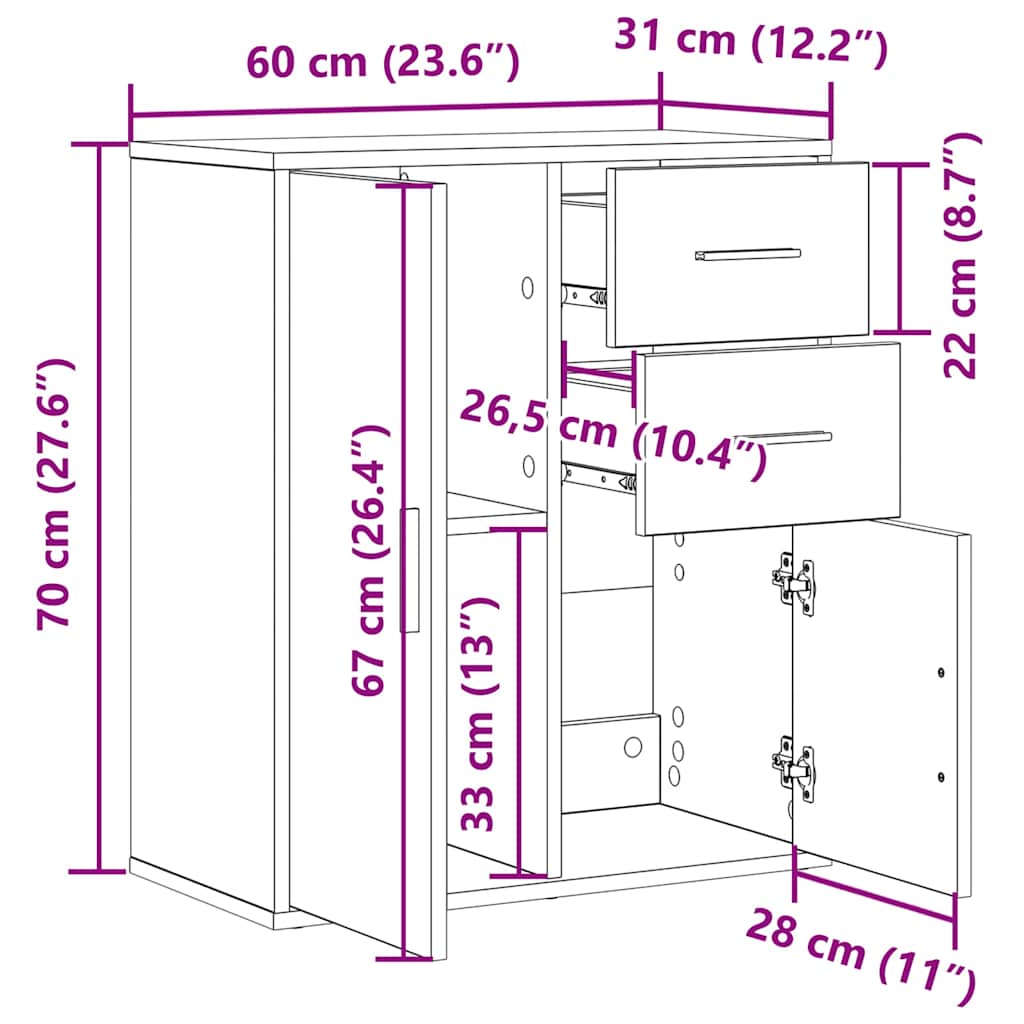 Sideboard med skuffe artisan eg 60 x 31 x 70 cm Konstrueret træ