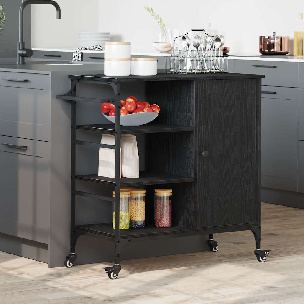 Køkkenvogn Sort eg 87.5 x 38.5 x 84.5 cm Konstrueret træ