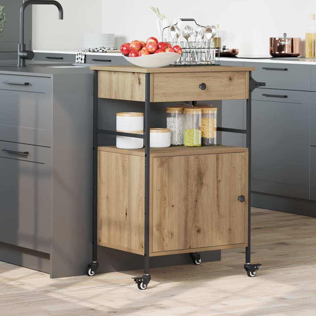 Køkkenvogn Artisan eg og sort 56 x 43 x 89.5 cm Konstrueret træ