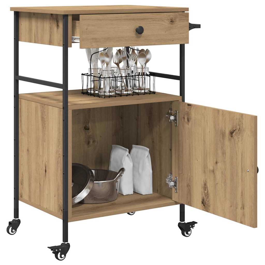 Køkkenvogn Artisan eg og sort 56 x 43 x 89.5 cm Konstrueret træ