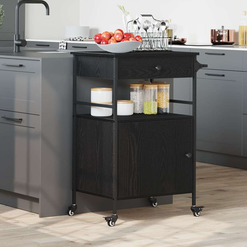 Køkkenvogn Sort eg 56 x 43 x 89.5 cm Konstrueret træ