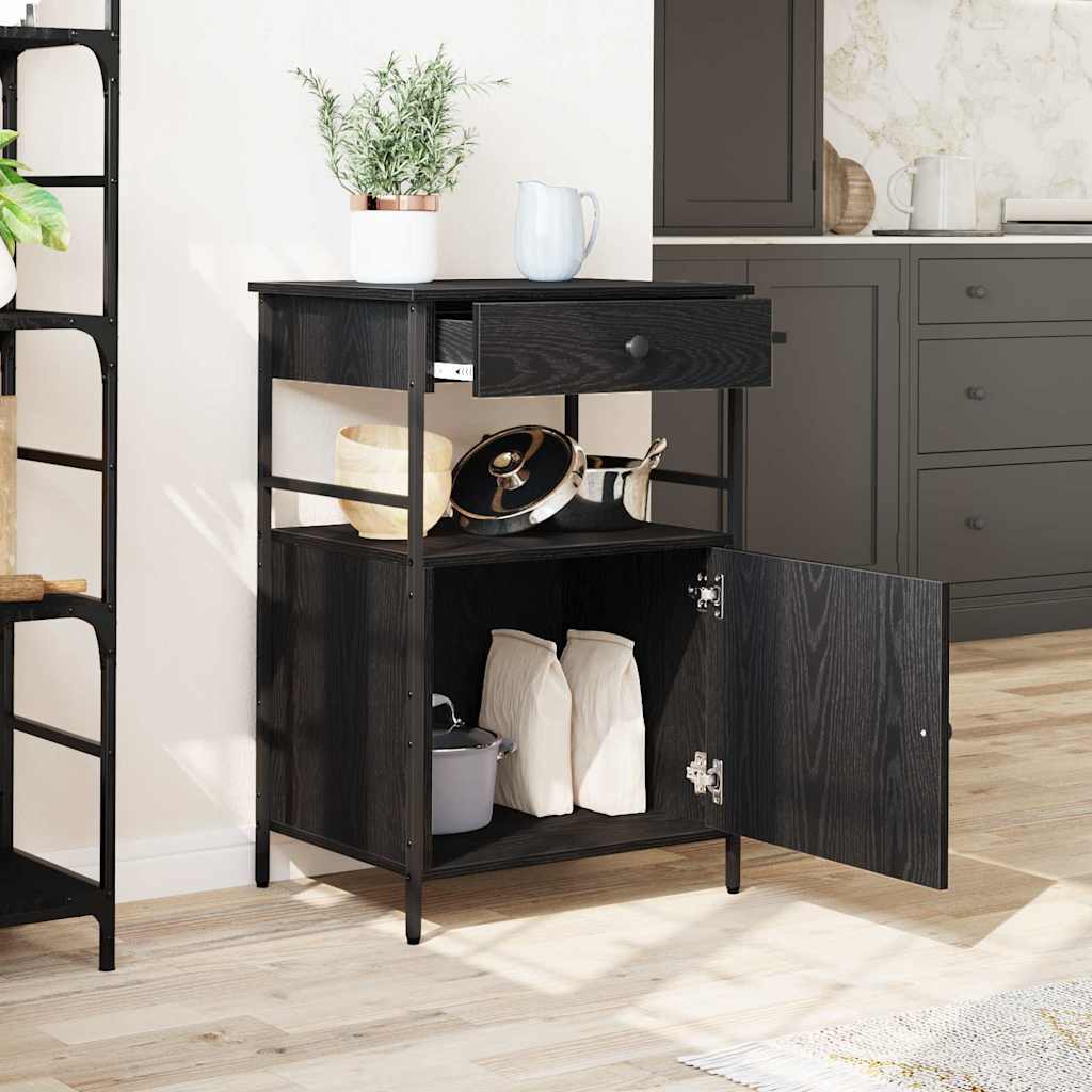 Køkkenvogn Sort eg 56 x 43 x 89.5 cm Konstrueret træ