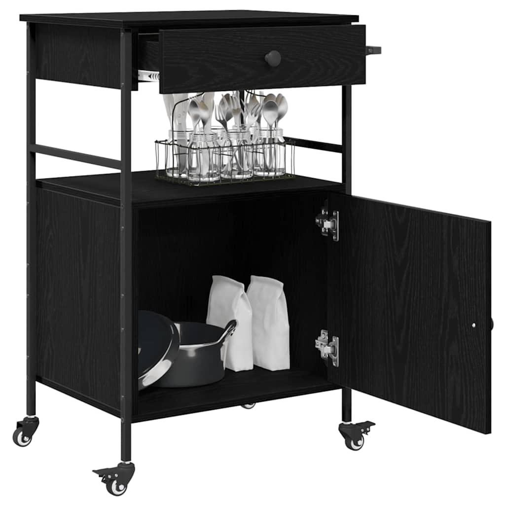Køkkenvogn Sort eg 56 x 43 x 89.5 cm Konstrueret træ