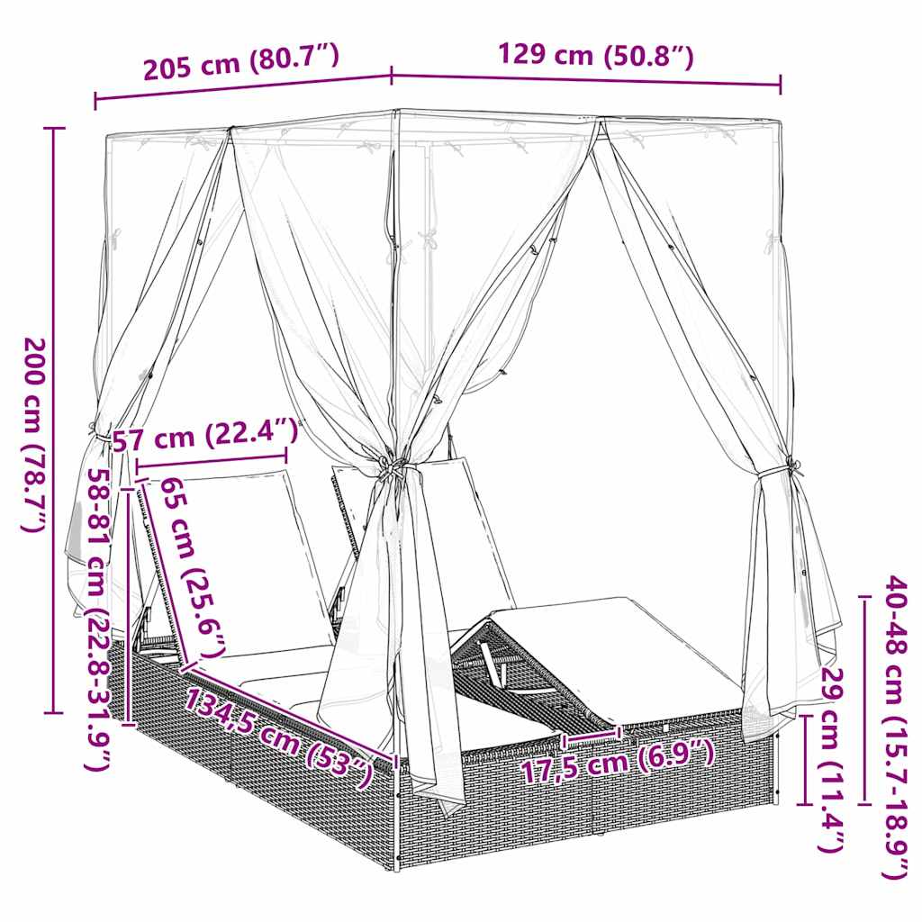 Dobbelt Solseng med Tag Brun 205 x 129 x 200 cm PE rattan